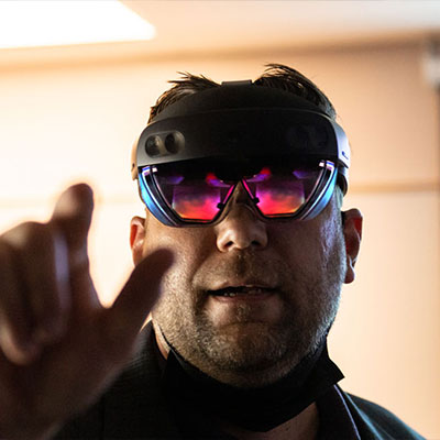 person using VR goggles